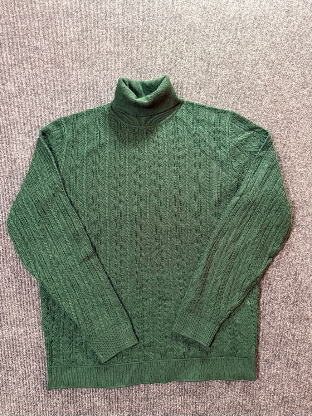 Murano Men’s L Forest Green Cable Knit Turtleneck Sweater Preppy Classic